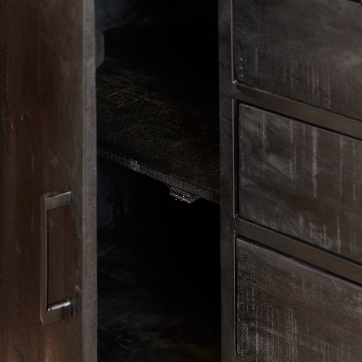 Dressoir Denver Zwart 165 cm | Mangohout en staal