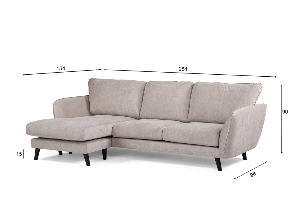 3 seater sofa CL left, fabric Orinoco 23, K460 beige, black leg