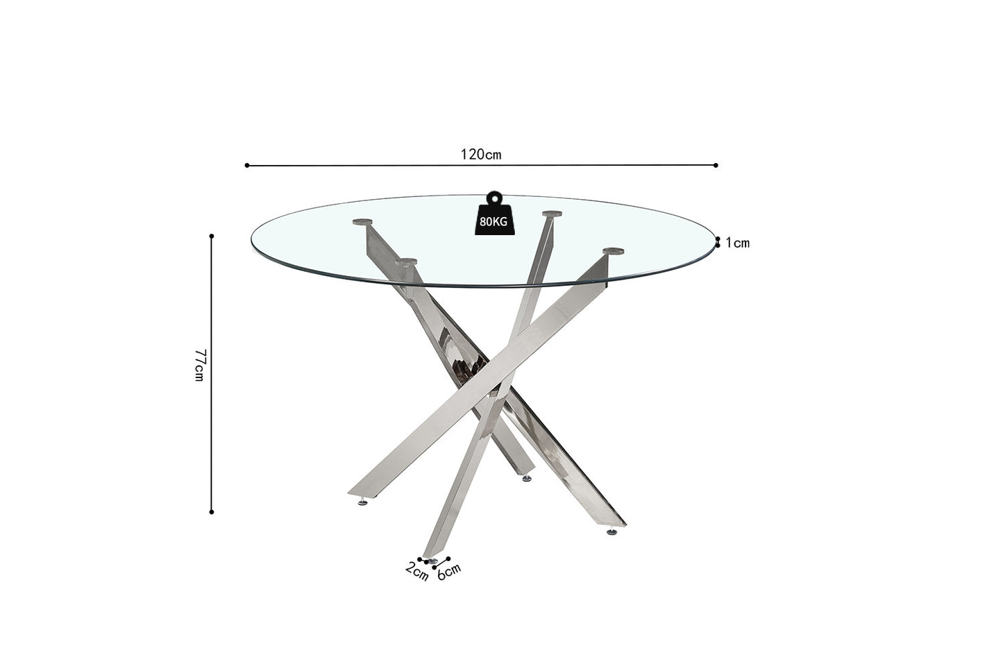 Tafel 'Lasi' 120 cm Rond Glas, Poten Chroom