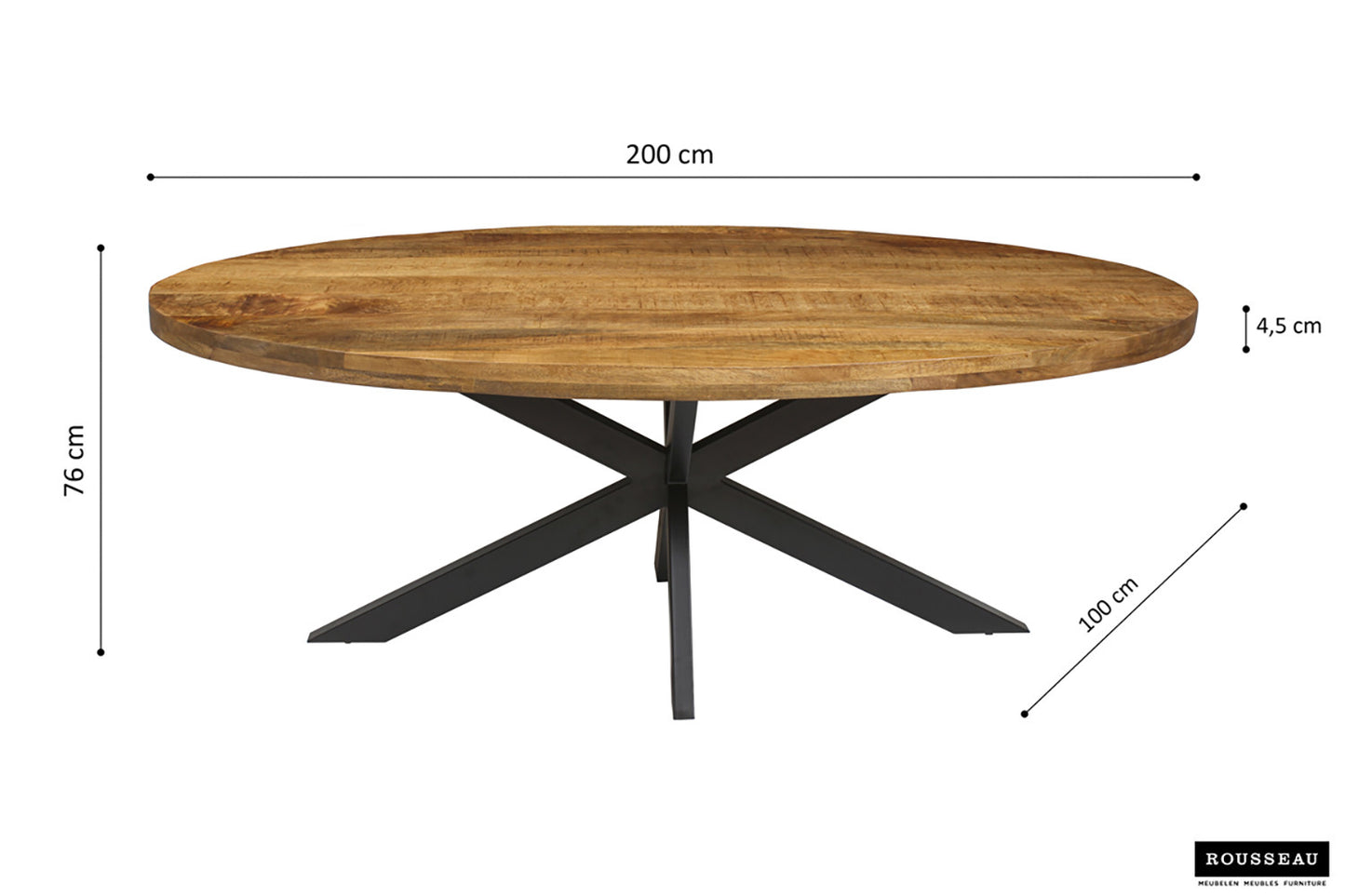 Tafel 'Alexa' 200 cm Ovaal Mango hout