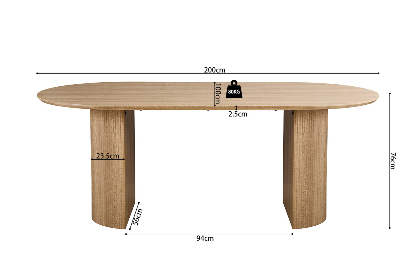 Tafel 'Lagos' 200 cm Ovaal Decor Eik Naturel