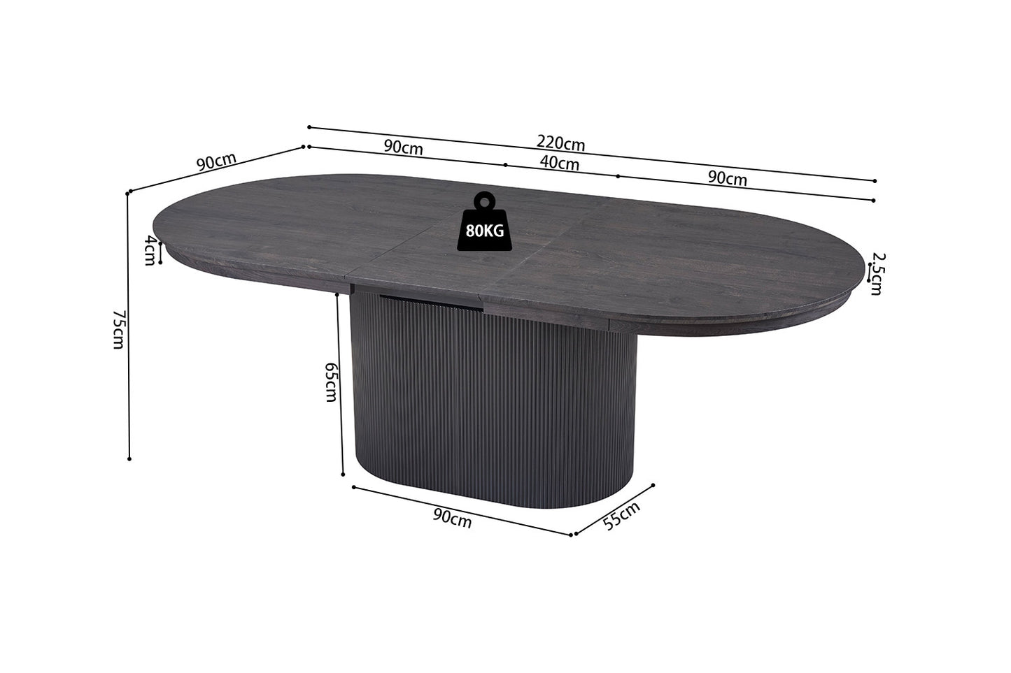 Uitschuifbare tafel 'Lagos' 180-220 cm Ovaal Decor Donkerbruin