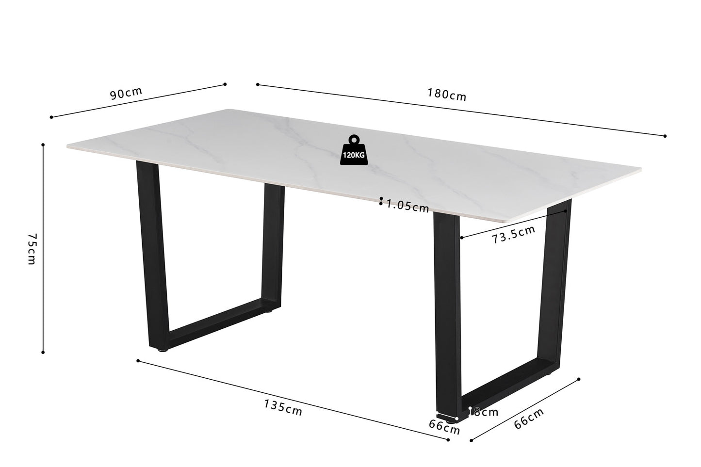 NIEUW - Tafel 'Poseidon' 180 cm Rechthoekig Glanzend Steen Wit