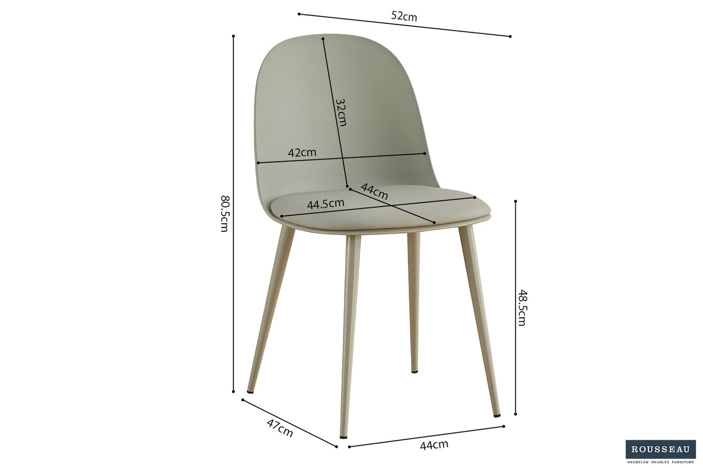 "Chair 'Jasmin' Seat PP cushion PU Grey-green"