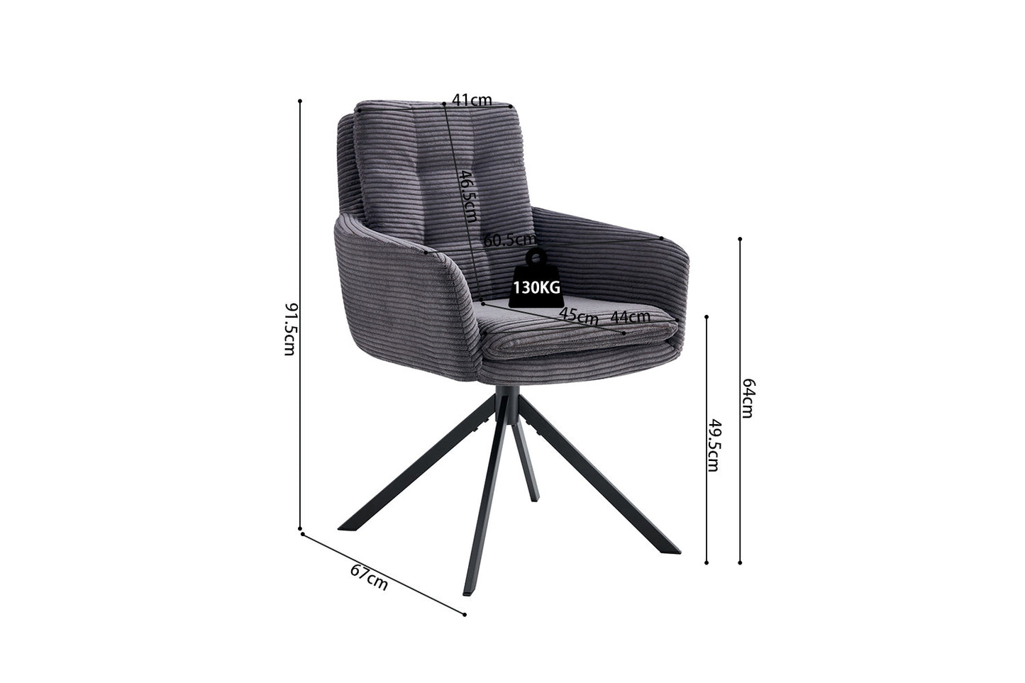 Stoel 'Luna' Draaibaar tot 0 Corduroy Fabb Hyper 16 Grijs