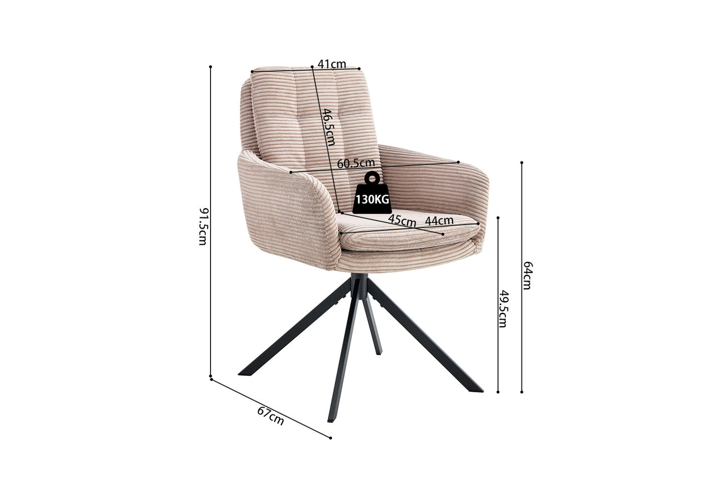 Stoel 'Luna' Draaibaar tot 0 Corduroy Fabb Hyper 38 Zand