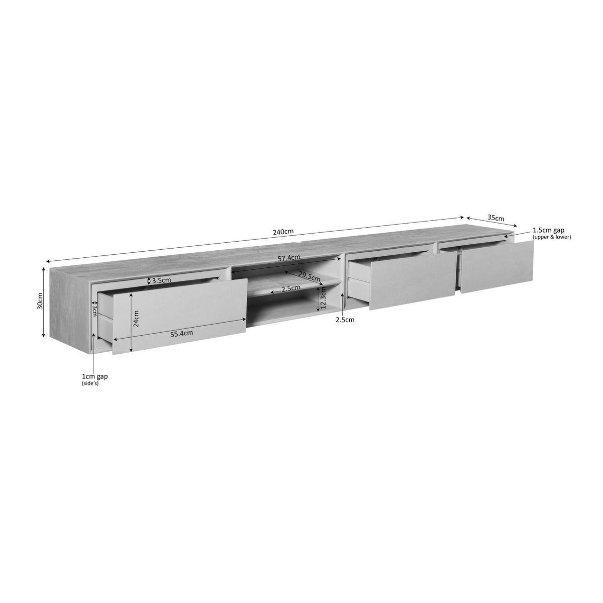 Zwevend tv meubel Ambiance Naturel | 240 cm