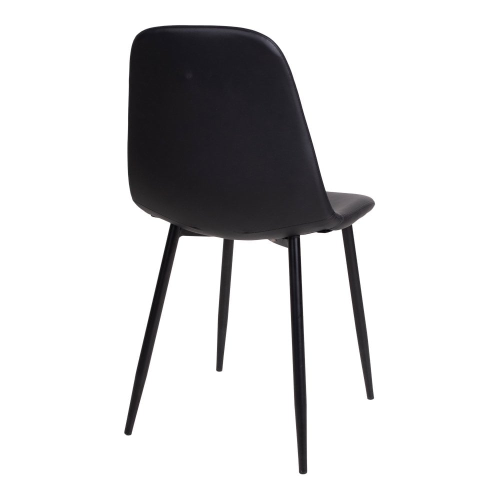 Stockholm eetkamerstoel - Zwart, PU-leer, zwarte metalen poten - Set van 2