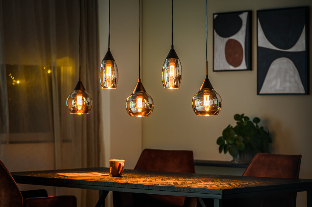 Hanglamp, 5-lichts, H340 smoke glas