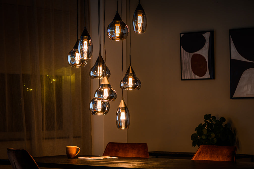 Hanglamp, 9-lichts, H340 smoke glas