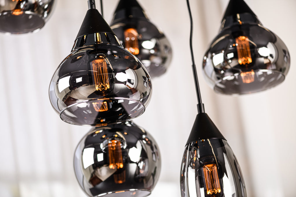 Hanglamp, 9-lichts, H340 smoke glas
