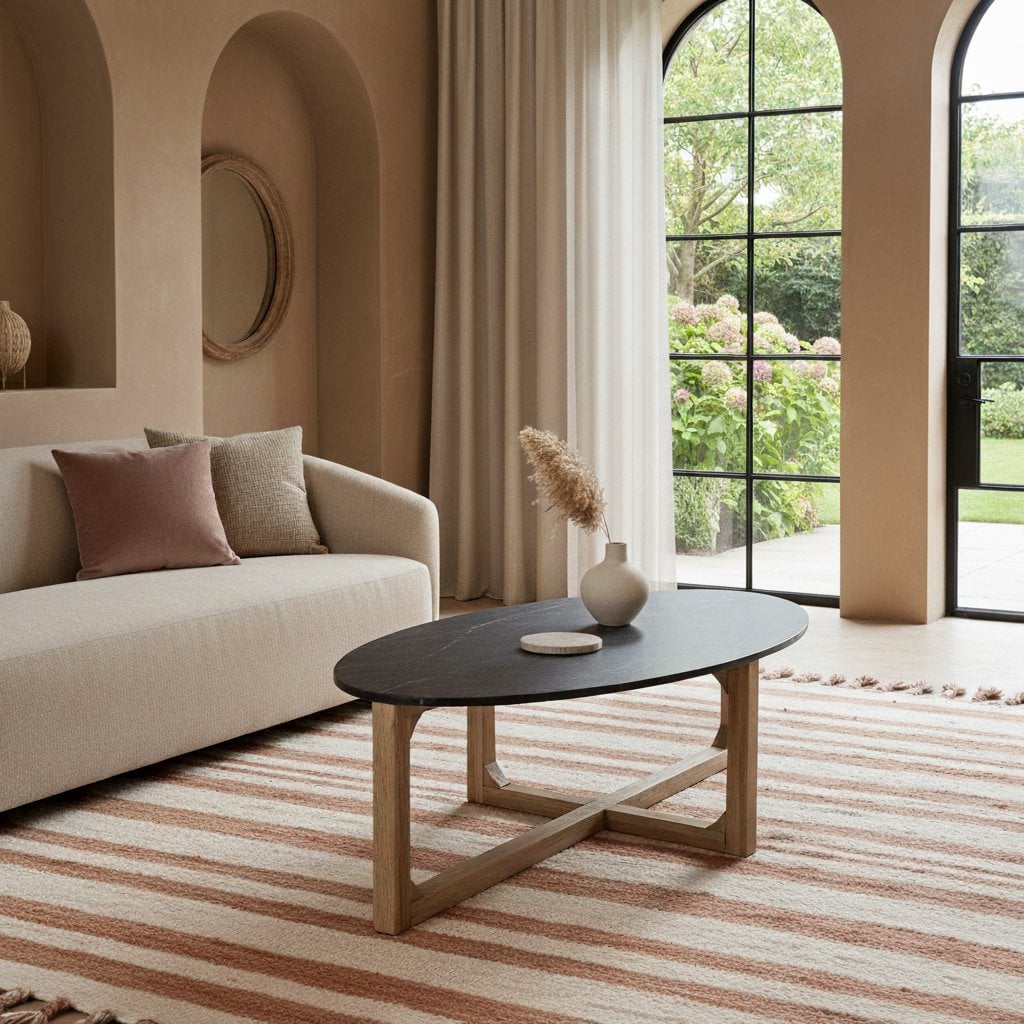 Ovale marmeren salontafel - zwart - 120x60x38 cm