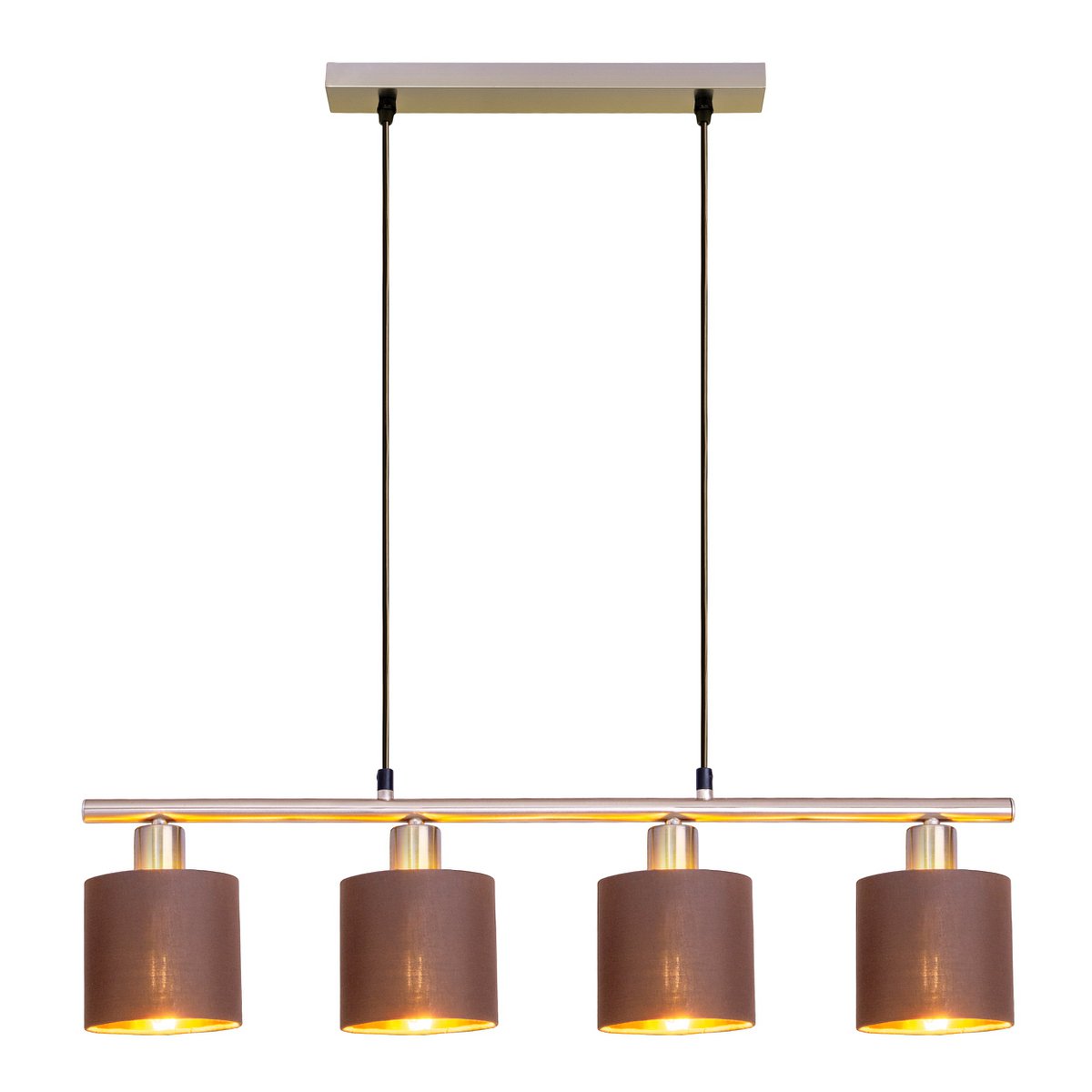 4 hanger lamp "maron" gemaakt van metalen satine-meter met stof paraplu's in bruin, met E14-aansluiting, lamp voor woonkamer of eetkamer, 71,5 x 12 cm