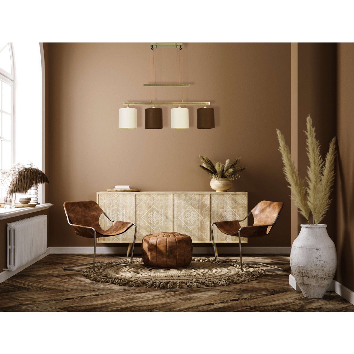 4 hanglamp "tilde", klassieke metalen slinger lamp in bruin en beige, met E27 -versies, hanglamphoogte verstelbaar en 86 cm lang, ideaal als eetkamerlicht