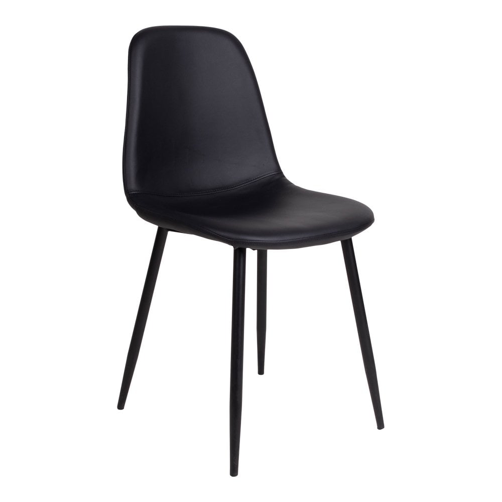 Stockholm eetkamerstoel - Zwart, PU-leer, zwarte metalen poten - Set van 2