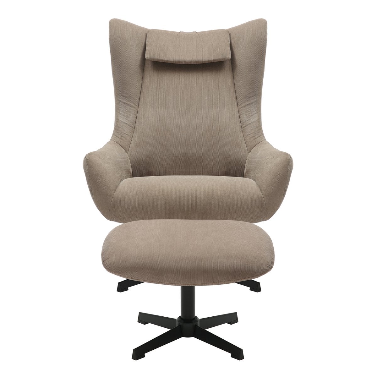 Fauteuil en kruk corduroy look bruin