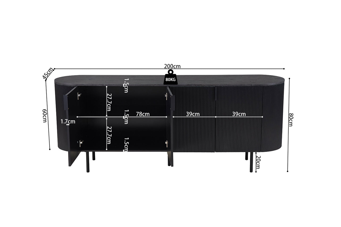 Dressoir 'Lagos' 200 cm Decor Donkerbruin