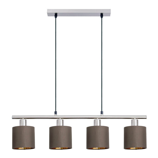 4 hanger lamp "maron" gemaakt van metalen satine-meter met stof paraplu's in bruin, met E14-aansluiting, lamp voor woonkamer of eetkamer, 71,5 x 12 cm