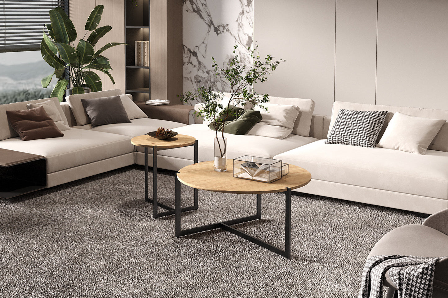 Set van 2 salontafels 'Pola' decor oude eik