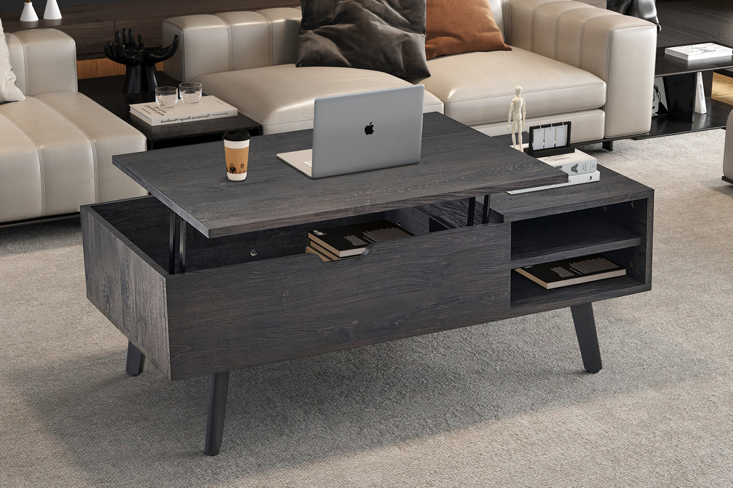 Salontafel 'Justine' met opklapbare top in decor donkerbruin