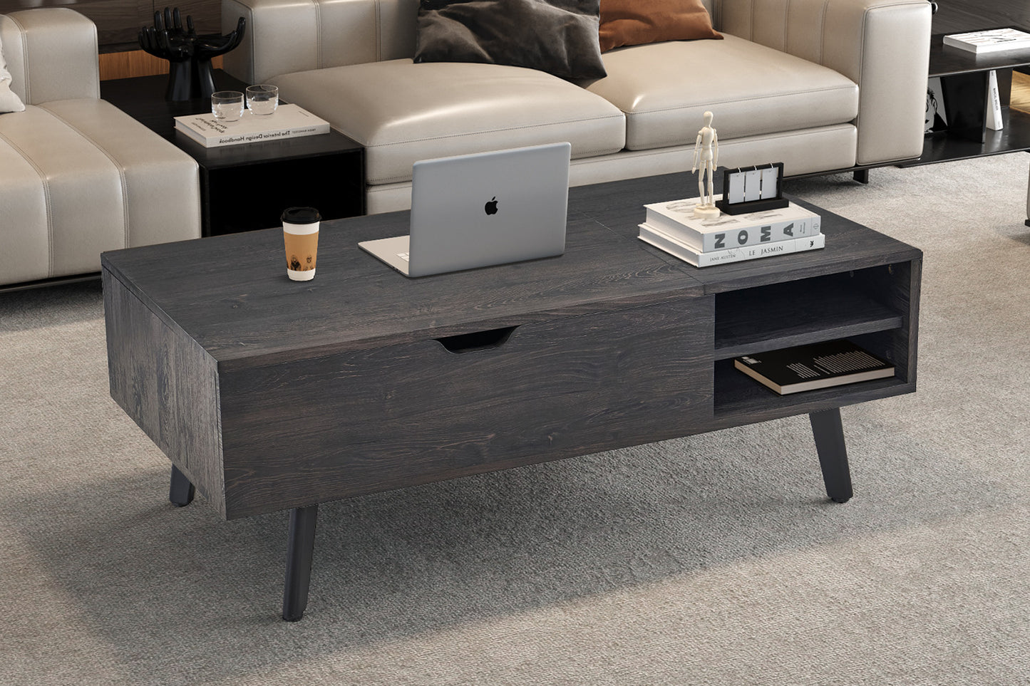 Salontafel 'Justine' met opklapbare top in decor donkerbruin