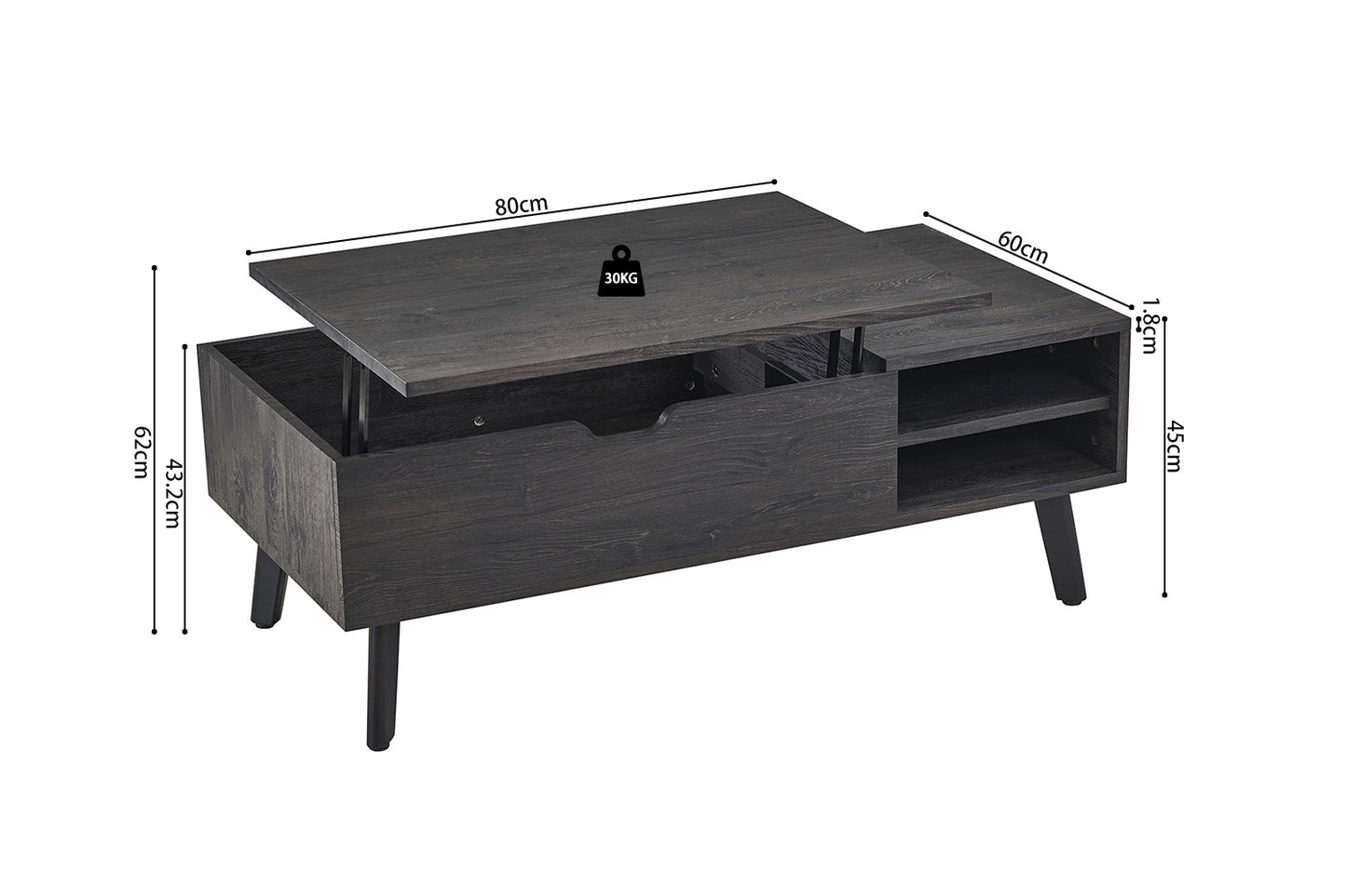 Salontafel 'Justine' met opklapbare top in decor donkerbruin