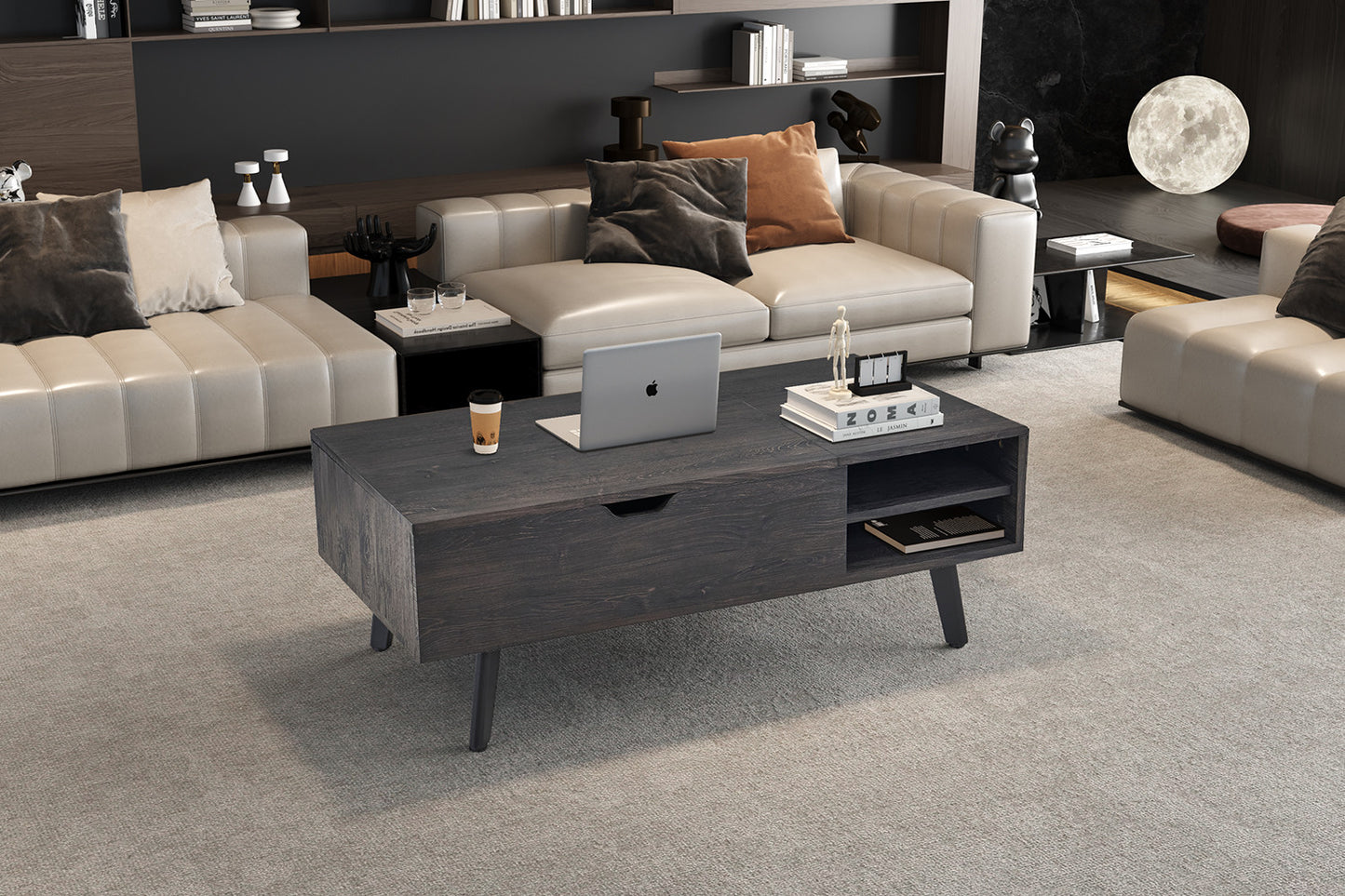 Salontafel 'Justine' met opklapbare top in decor donkerbruin