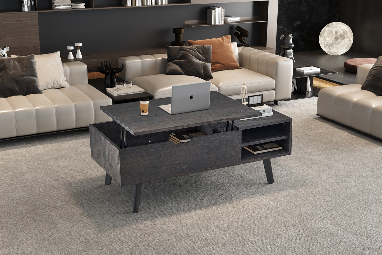 Salontafel 'Justine' met opklapbare top in decor donkerbruin