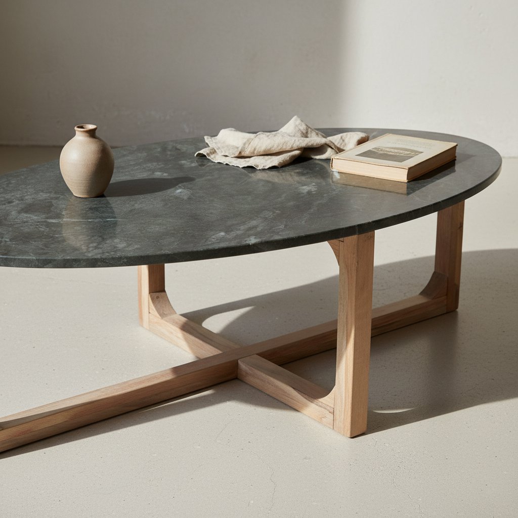 Ovale marmeren salontafel - Groen - 120x60x38 cm