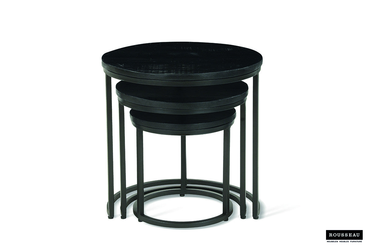 Side table 'Plano' 3-delig Mango hout zwart