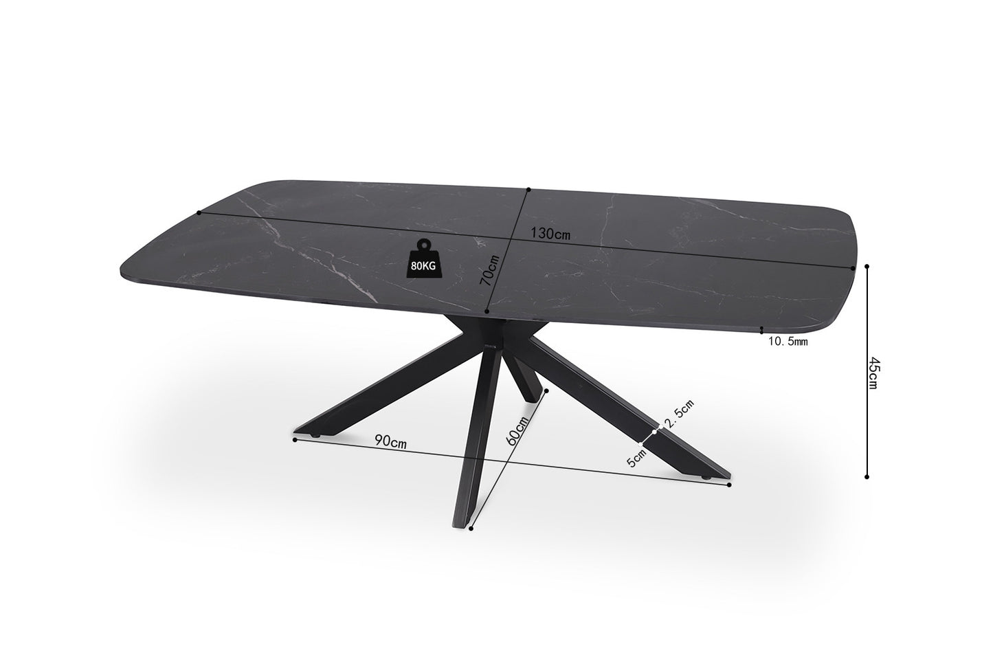 Salontafel 'Apollo' 130 cm Deens Ovaal Steen Zwart