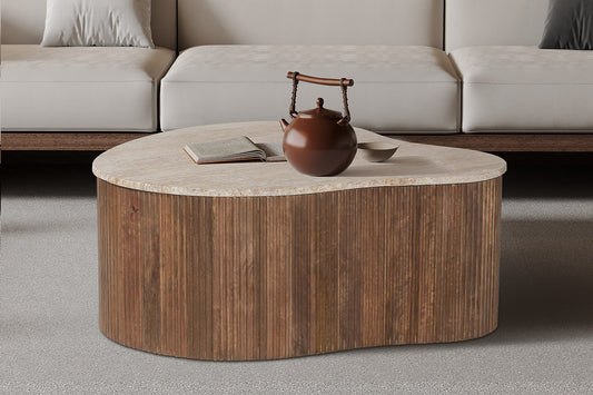 Salontafel 'Paul' 83 cm Mango hout met Travertin Beige