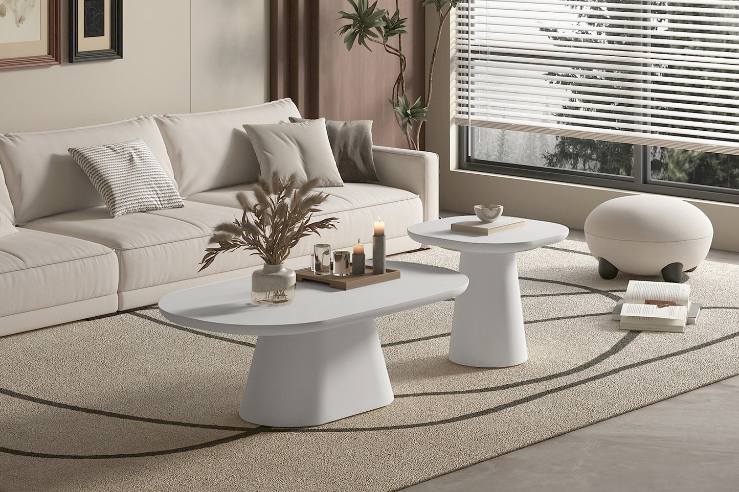 Salontafel 'Tavira' 120 cm Ovaal Cement Ecru