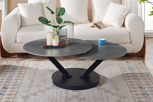 Salontafel 'Nara' Rond Draaibaar Steen Lichtgrijs