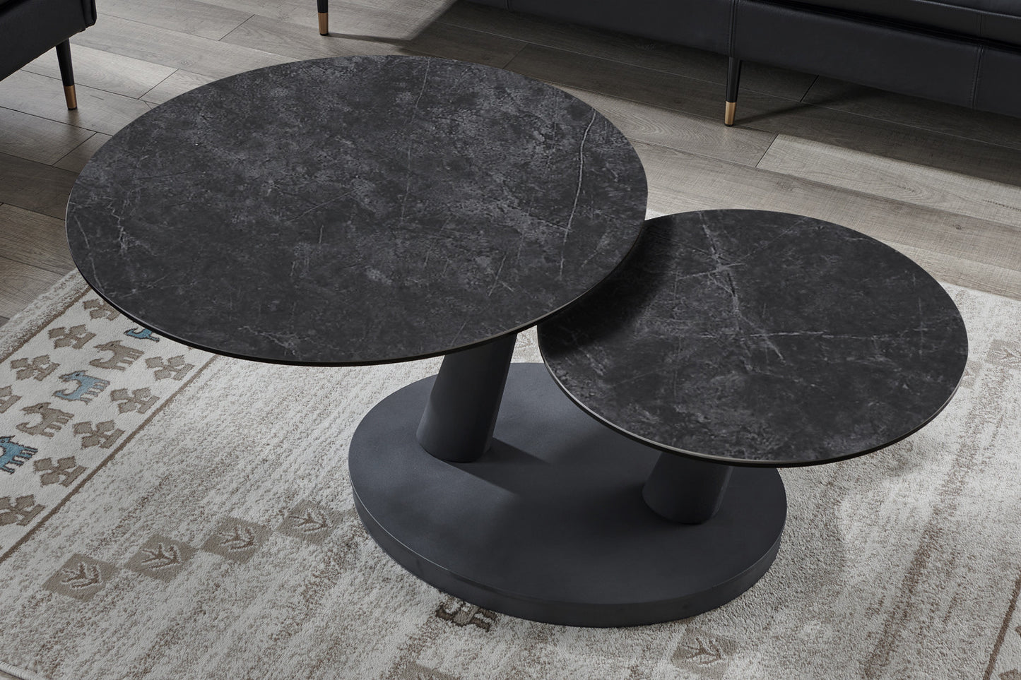 Salontafel 'Sapporo' Rond Draaibaar Steen Donkergrijs