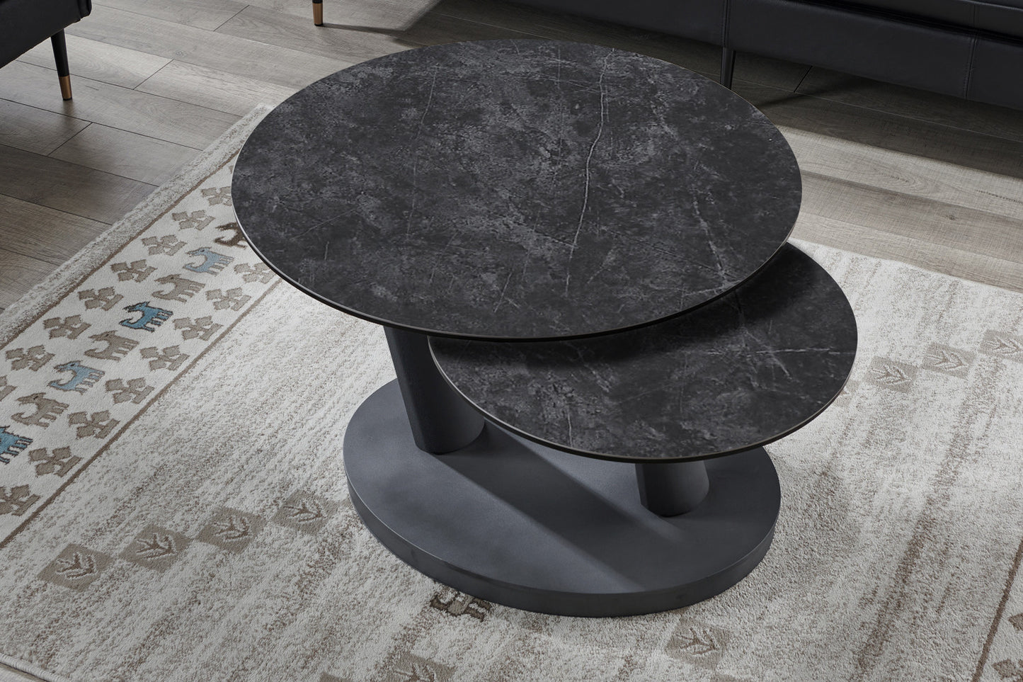 Salontafel 'Sapporo' Rond Draaibaar Steen Donkergrijs