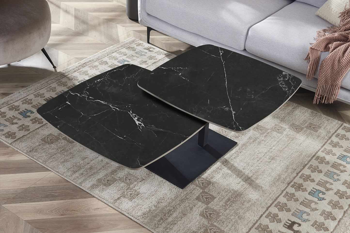 Salontafel 'Sendai' Rond Draaibaar Steen Zwart