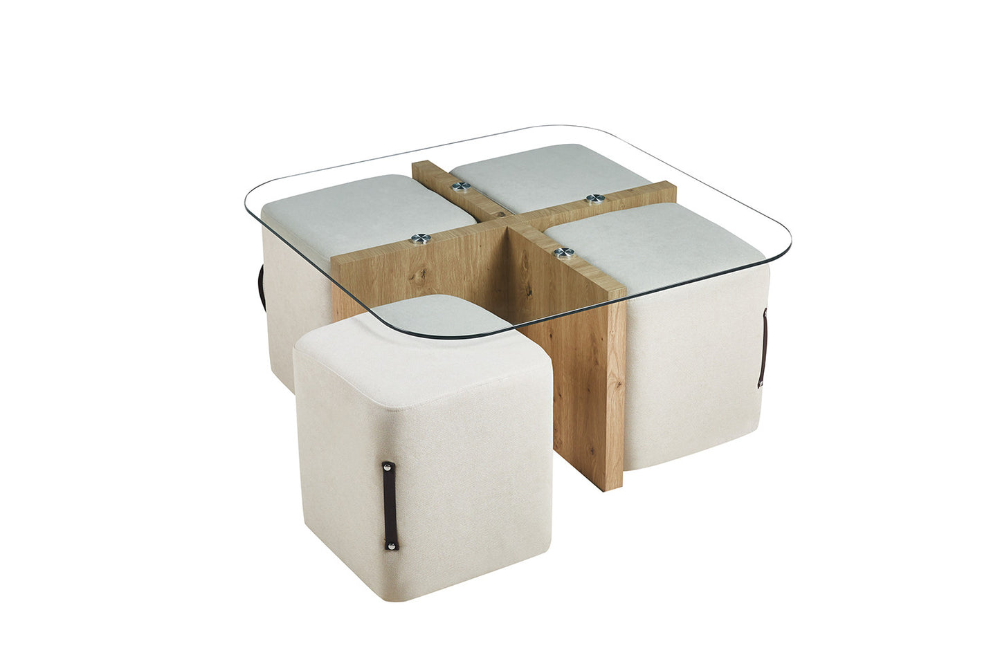 Salontafel 'Shana' met 4 poefs stof Decor Oude eik