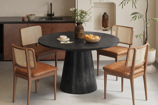 Tafel 'Tommy' 130 cm Rond Mango hout Zwart