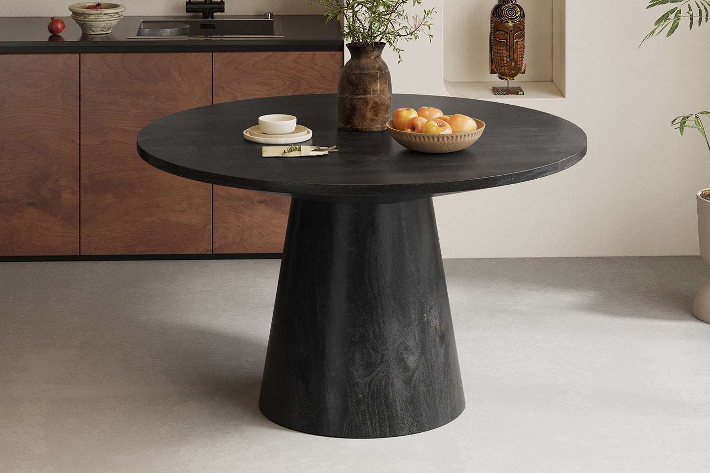 Tafel 'Tommy' 130 cm Rond Mango hout Zwart
