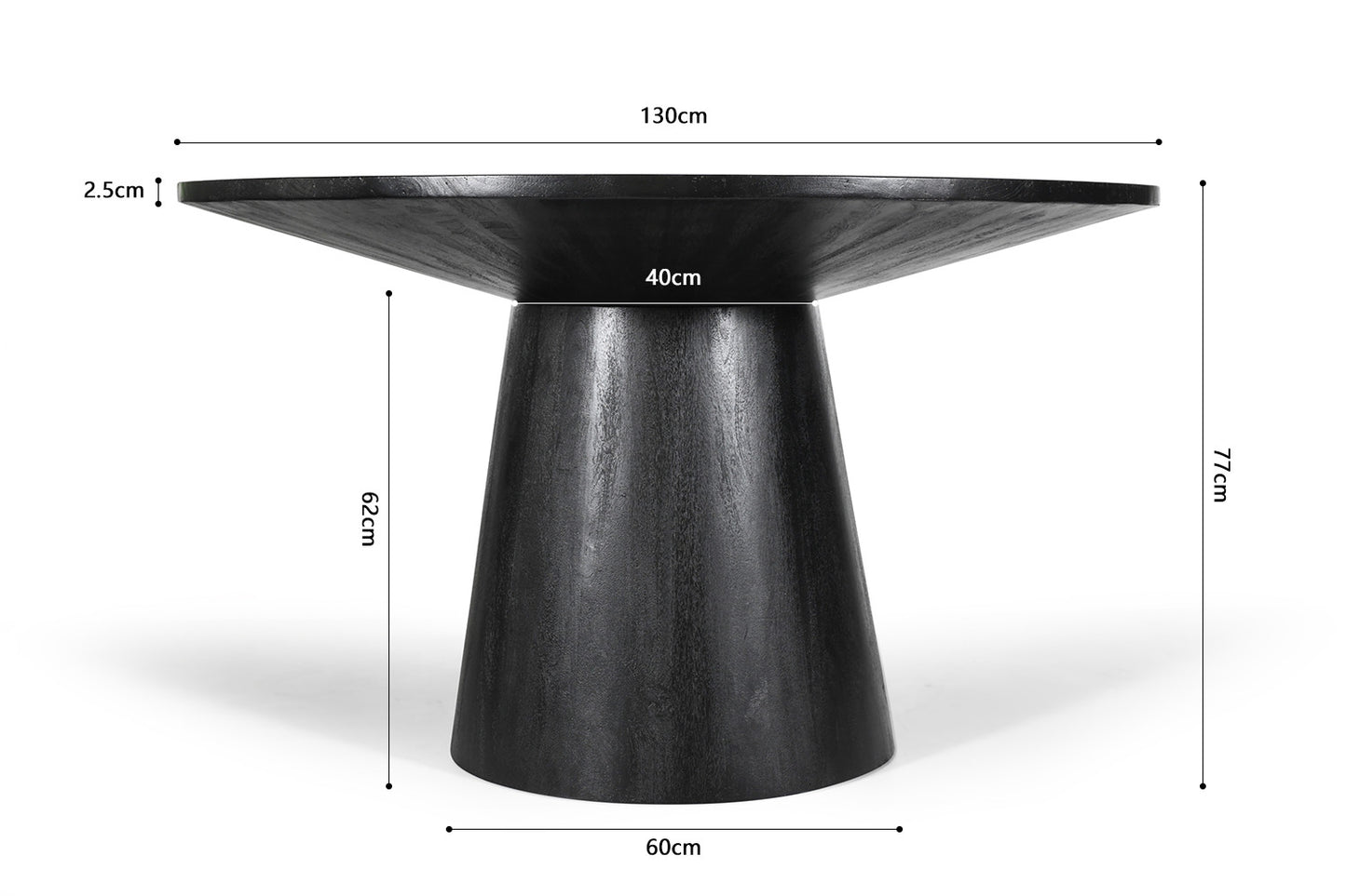 Tafel 'Tommy' 130 cm Rond Mango hout Zwart