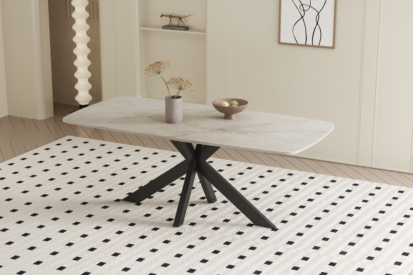 Tafel 'Apollo' 180 cm Deens Ovaal Glanzend Steen Shakespear Beige