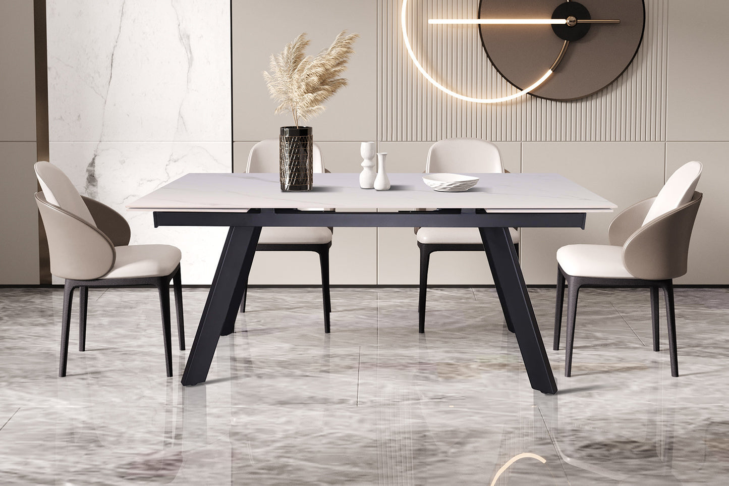 Uitschuifbare tafel 'Hera' 160-240 cm Rechthoekig Steen Wit