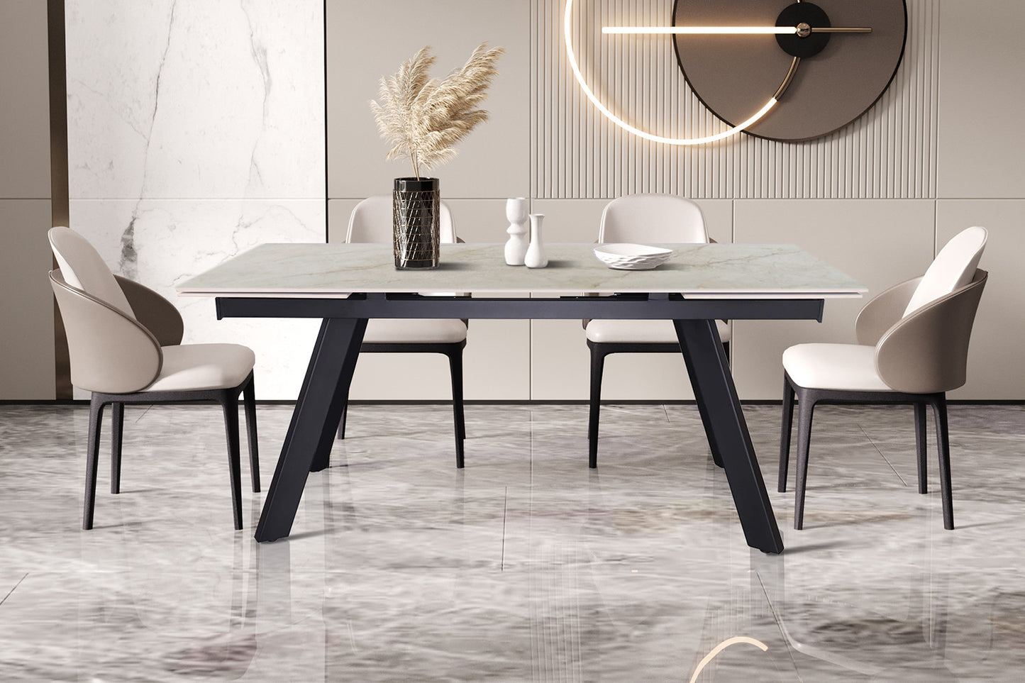 Uitschuifbare tafel 'Hera' 160-240 cm Rechthoekig Glanzend Shakespear Beige