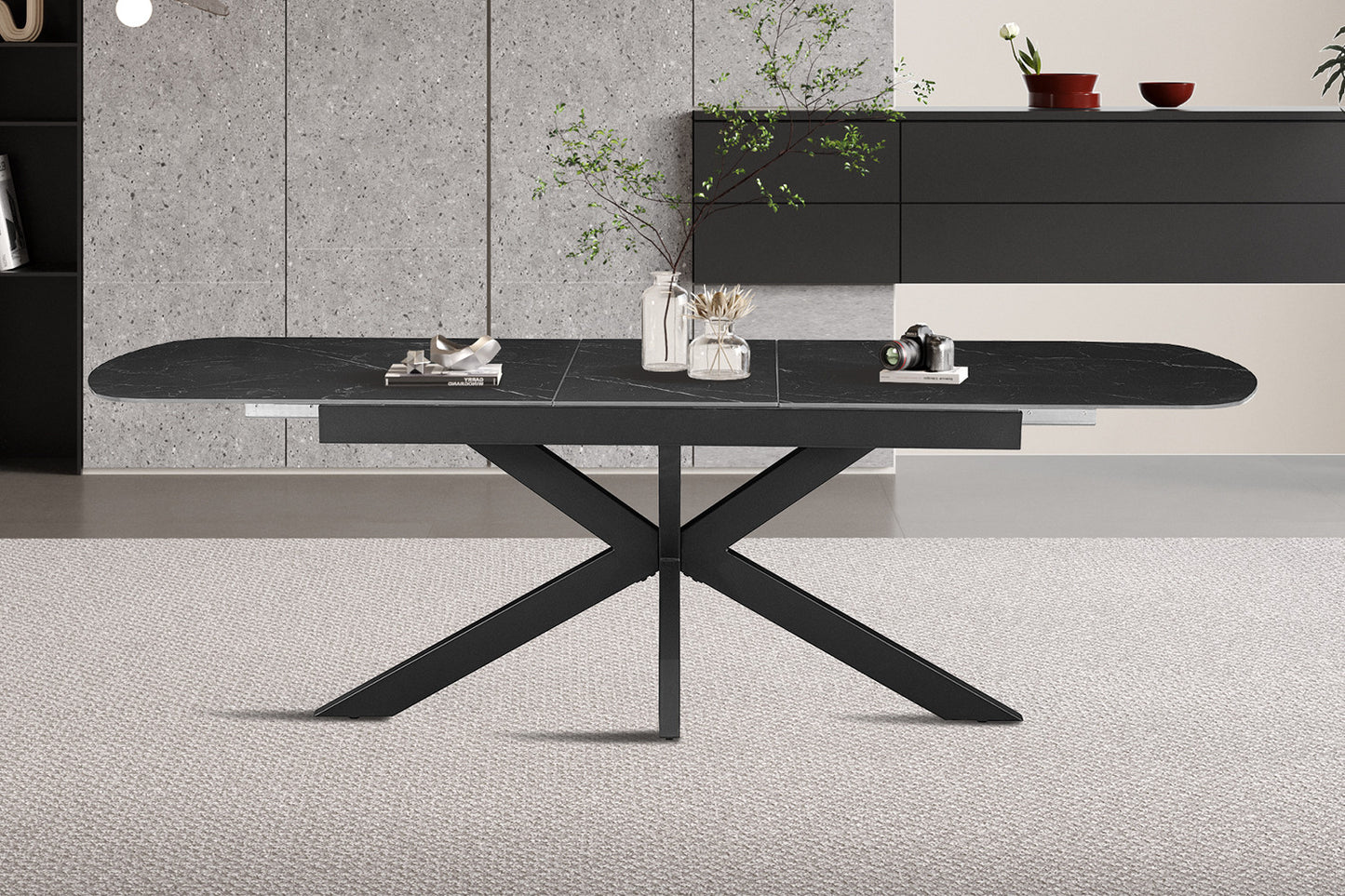NIEUW - Extendable table 'Hestia' 180-220 cm Danish Oval Stone Black
