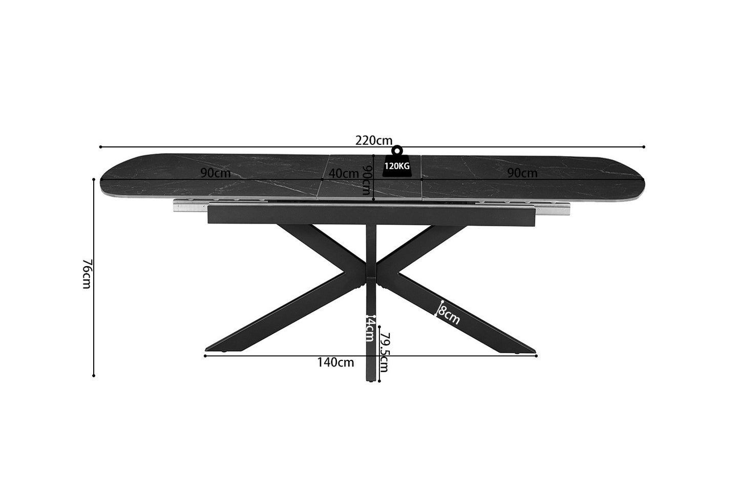 NIEUW - Extendable table 'Hestia' 180-220 cm Danish Oval Stone Black