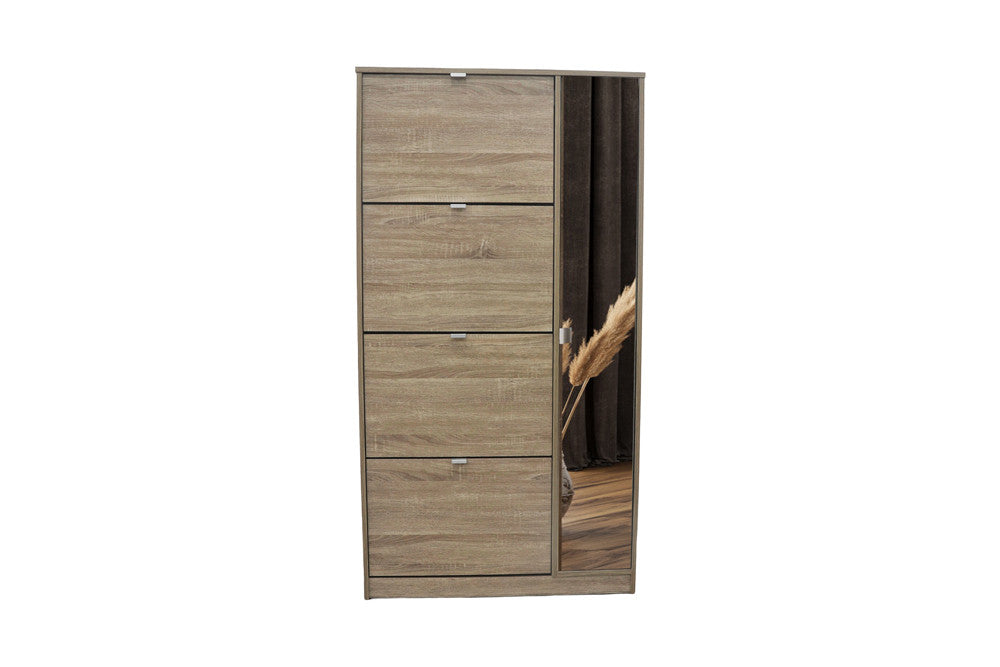 NIEUW - Schoenenkast 'Marcel' met 4 laden en 1 spiegeldeur in Decor Sonoma