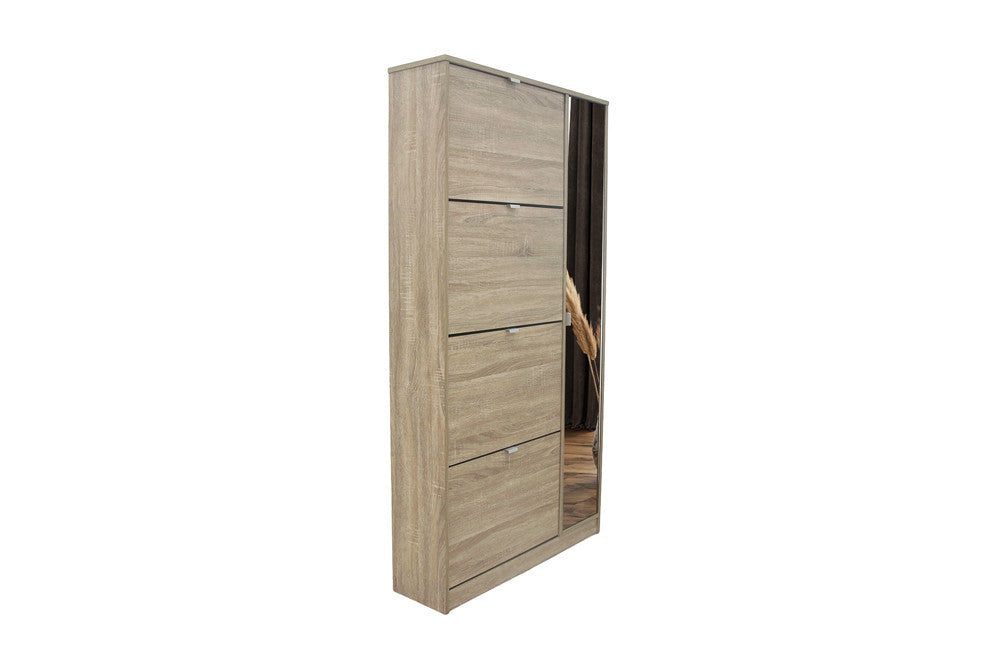 NIEUW - Schoenenkast 'Marcel' met 4 laden en 1 spiegeldeur in Decor Sonoma