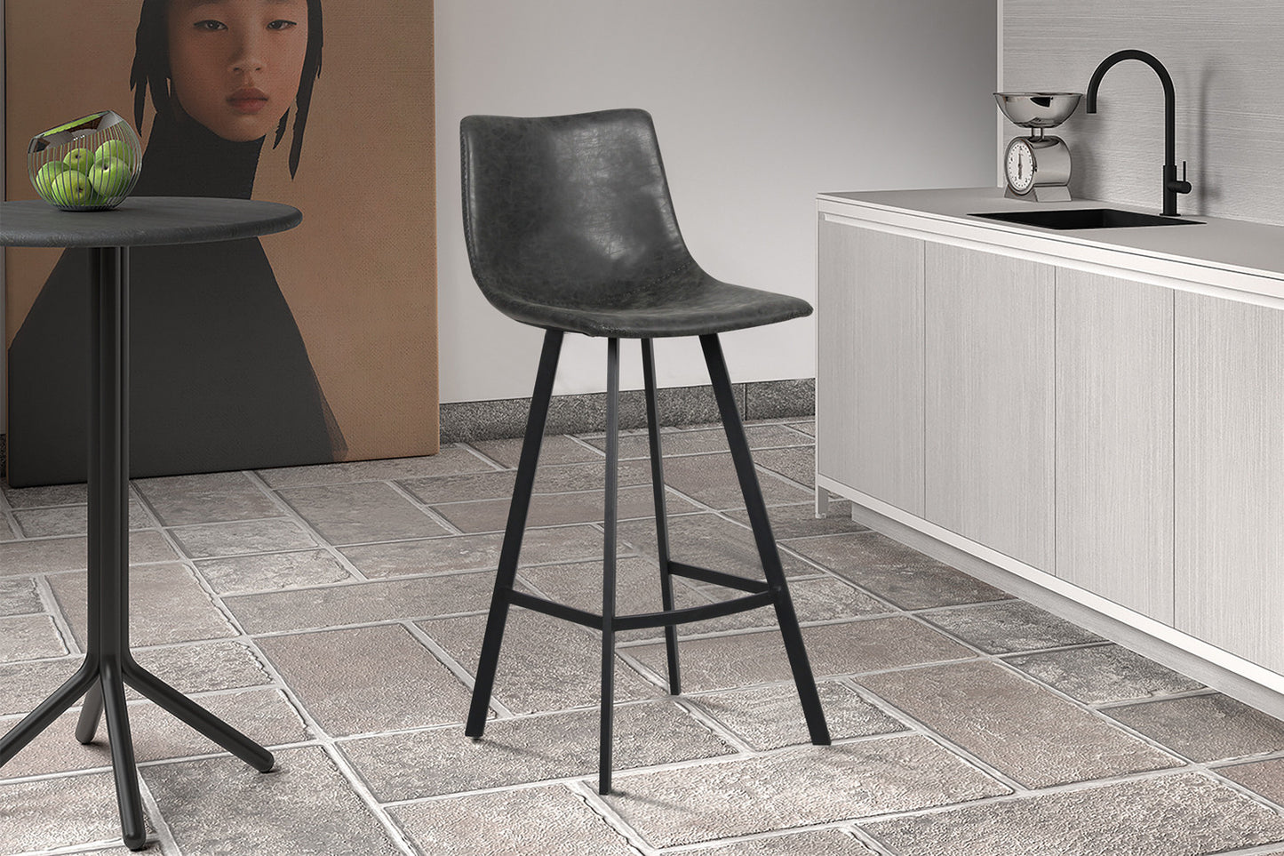 Barstoel 'Ozan' PU Zwart
