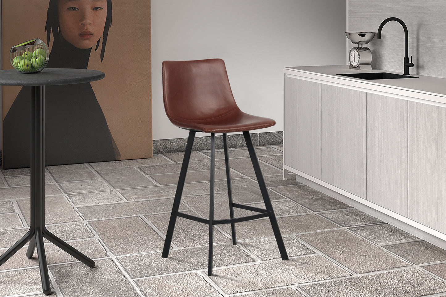 Tellerstoel 'Ozan' PU Bruin